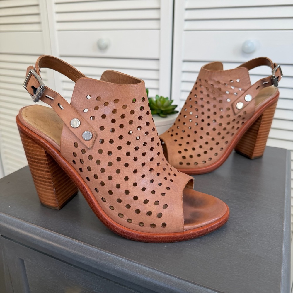 Rag & Bone Tan Wyatt Perforated Leather Open Toe
Ankle Heeled Sandals